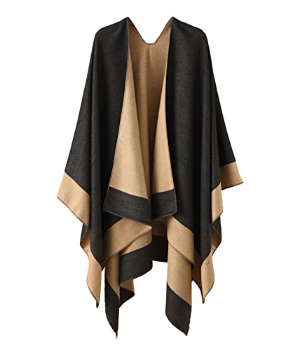 ORANDESIGNE Damen Poncho Schal Cashmere Feeling Strick Cape Cardigan Gestrickt Überdimensionalen Decke Kap-Schal Für Frauen Mutter Geschenk A Schwarz von ORANDESIGNE