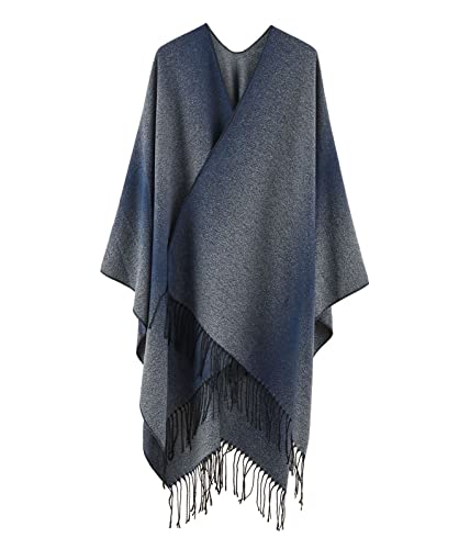 ORANDESIGNE Damen Poncho Schal Cashmere Feeling Strick Cape Cardigan Gestrickt Überdimensionalen Decke Kap-Schal Für Frauen Mutter Geschenk B Navy Blau von ORANDESIGNE