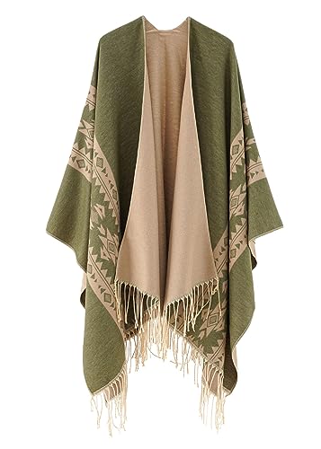 ORANDESIGNE Damen Poncho Schal Cashmere Feeling Strick Cape Cardigan Gestrickt Überdimensionalen Decke Kap-Schal Für Frauen Mutter Geschenk C Grün von ORANDESIGNE