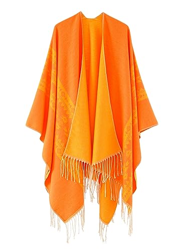 ORANDESIGNE Damen Poncho Schal Cashmere Feeling Strick Cape Cardigan Gestrickt Überdimensionalen Decke Kap-Schal Für Frauen Mutter Geschenk C Orange von ORANDESIGNE