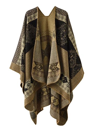 ORANDESIGNE Damen Poncho Schal Cashmere Feeling Strick Cape Cardigan Gestrickt übergroßer Decke Kap-Schal Ethnischer Druck Deckenstoffschaln Herbst Winter Für Frauen Mutter Geschenk B Grün von ORANDESIGNE