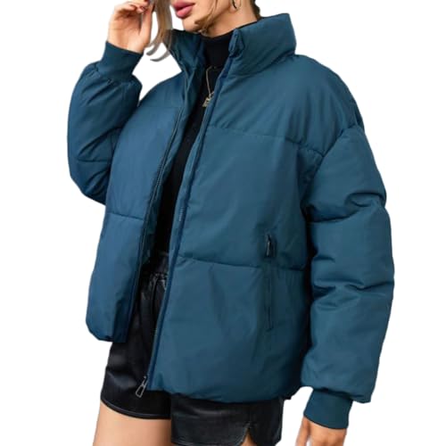 ORANDESIGNE Damen Puffer Jacke Kurz Winter Warm Gesteppte Dicke Winterjacke Übergangsjacke Outdoor Langarm Baumwolljacke Outdoorjacke B Dunkelblau M von ORANDESIGNE