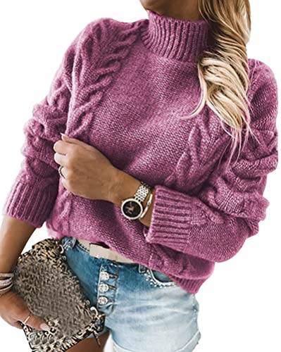 ORANDESIGNE Damen Pullover Lose Pullis Langarm Oberteil Rollkragen Strickpullover Pullover Langarmshirt Strickpulli Casual Oberteile Tops Outwear (B Violett, S) von ORANDESIGNE