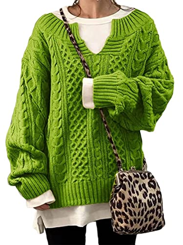 ORANDESIGNE Damen Pullover Winter Basic Oversize Pullover Casual Langarm V-Ausschnitt Strickpullover Tops Grün XL von ORANDESIGNE