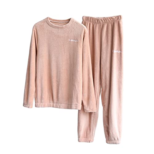 ORANDESIGNE Damen Pyjama Fleece Set Lang Nachtwäsche Winter Warm Hausanzug Zweiteiliger Schlafanzug Langarm Shirt und Pyjamahose D Rose S von ORANDESIGNE