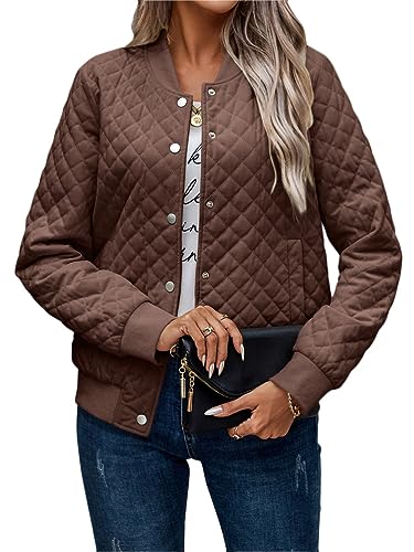 ORANDESIGNE Damen Quilted Jacken in Daunenoptik Einfarbige Leicht Voller Reißverschluss Wintermäntel Lässige Bomberjacke mit Taschen A Café XS von ORANDESIGNE