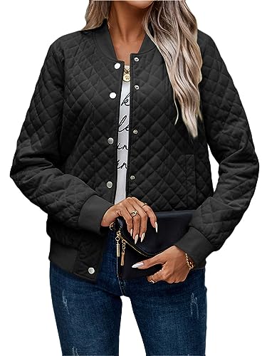 ORANDESIGNE Damen Quilted Jacken in Daunenoptik Einfarbige Leicht Voller Reißverschluss Wintermäntel Lässige Bomberjacke mit Taschen A Noir L von ORANDESIGNE