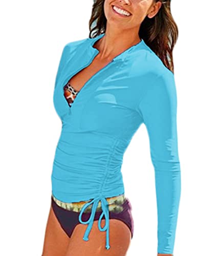 ORANDESIGNE Damen Rash Guard UV-Schutz Langarm Badeshirt Reißverschluss Bademode Surf Shirt UV Shirts Badenmode Tankini A Blau L von ORANDESIGNE