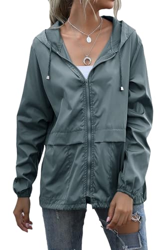 ORANDESIGNE Damen Regenjacke Leichte Outdoor Kurze Jacke Wasserdicht Übergangsjacke mit Kapuze Sportjacke Outdoorjacke Laufjacke Windbreaker Dünne Regenjacke Leichte Kurzmantel Dunkelgrau L von ORANDESIGNE