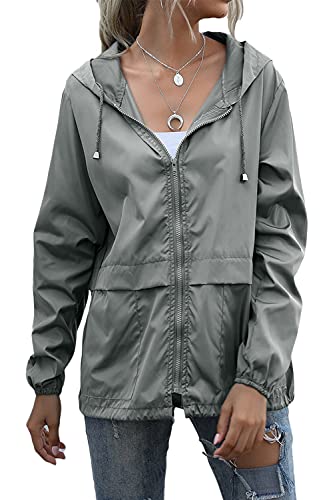 ORANDESIGNE Damen Regenjacke Leichte Outdoor Kurze Jacke Wasserdicht Übergangsjacke mit Kapuze Sportjacke Outdoorjacke Laufjacke Windbreaker Dünne Regenjacke Leichte Kurzmantel Hellgrau L von ORANDESIGNE