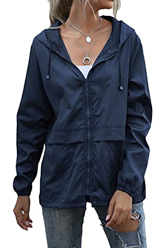 ORANDESIGNE Damen Regenjacke Leichte Outdoor Kurze Jacke Wasserdicht Übergangsjacke mit Kapuze Sportjacke Outdoorjacke Laufjacke Windbreaker Dünne Regenjacke Leichte Kurzmantel Marine L von ORANDESIGNE