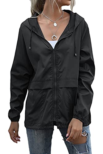 ORANDESIGNE Damen Regenjacke Leichte Outdoor Kurze Jacke Wasserdicht Übergangsjacke mit Kapuze Sportjacke Outdoorjacke Laufjacke Windbreaker Dünne Regenjacke Leichte Kurzmantel Schwarz XL von ORANDESIGNE