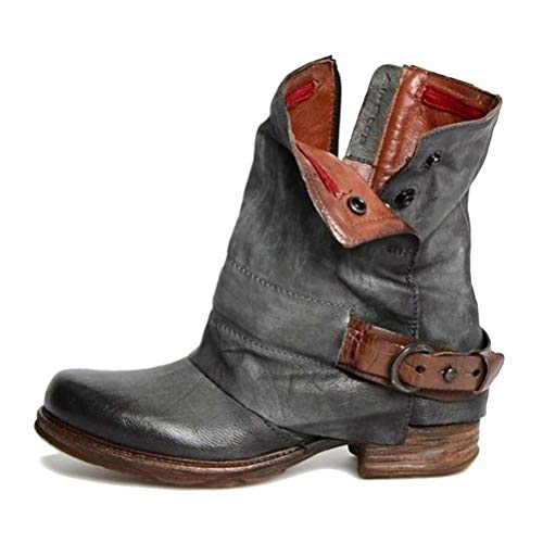 ORANDESIGNE Damen Retro Leder Stiefel Blockabsatz Stiefeletten Frauen Bequeme Schuhe mit Rutschfester Sohle Herbst Winter Casual Boots A Grau 38 EU ORANDESIGNE Damen Retro Leder Stiefel Blockabsatz Stiefeletten Frauen Bequeme Schuhe mit Rutschfester Sohle Herbst Winter Casual Boots A Grau 38 EU von ORANDESIGNE
