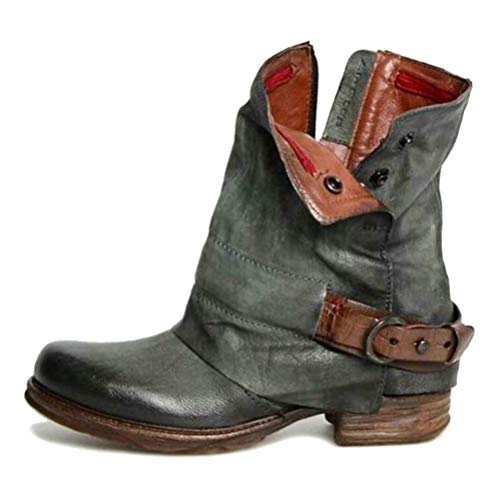 ORANDESIGNE Damen Retro Leder Stiefel Blockabsatz Stiefeletten Frauen Bequeme Schuhe mit Rutschfester Sohle Herbst Winter Casual Boots A Grün 42 EU ORANDESIGNE Damen Retro Leder Stiefel Blockabsatz Stiefeletten Frauen Bequeme Schuhe mit Rutschfester Sohle Herbst Winter Casual Boots A Grün 42 EU von ORANDESIGNE