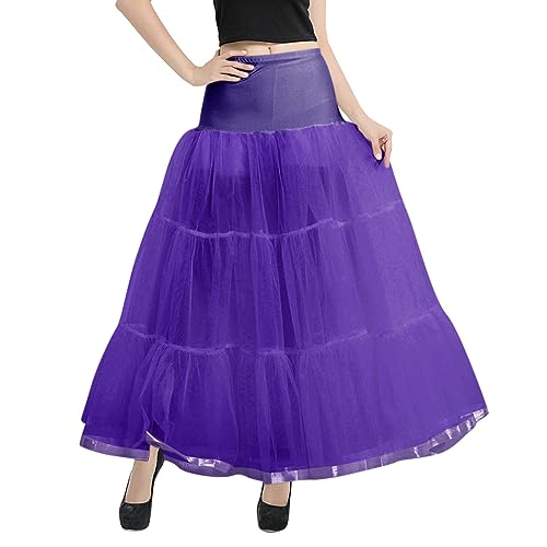 ORANDESIGNE Damen Rock Elegant Festlich Lang Transparent High Waist Maxirock A Linie Tüllrock Schicke Abendmode Hochzeit Cocktail Unterrock Rockabilly Swing Petticoat Kleid Flowy Skirt Lila XL von ORANDESIGNE