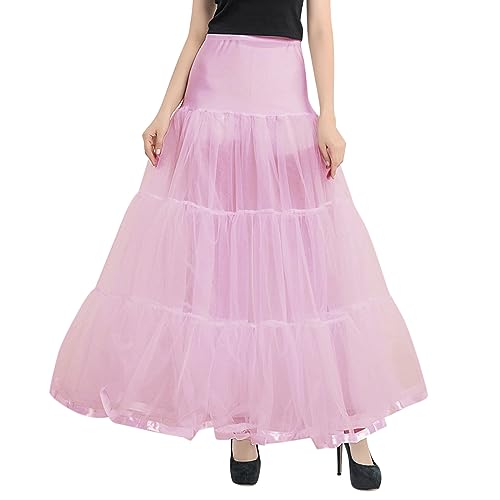 ORANDESIGNE Damen Rock Elegant Festlich Lang Transparent High Waist Maxirock A Linie Tüllrock Schicke Abendmode Hochzeit Cocktail Unterrock Rockabilly Swing Petticoat Kleid Flowy Skirt Rosa XL von ORANDESIGNE