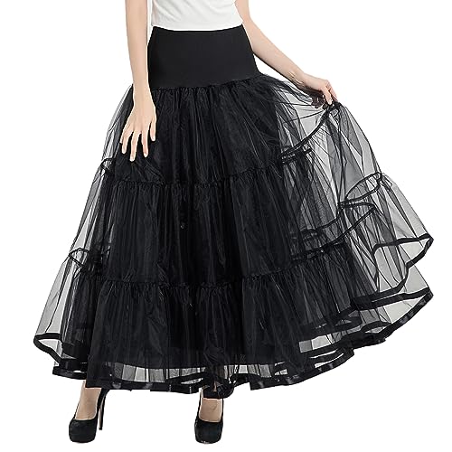 ORANDESIGNE Damen Rock Elegant Festlich Lang Transparent High Waist Maxirock A Linie Tüllrock Schicke Abendmode Hochzeit Cocktail Unterrock Rockabilly Swing Petticoat Kleid Flowy Skirt Schwarz L von ORANDESIGNE