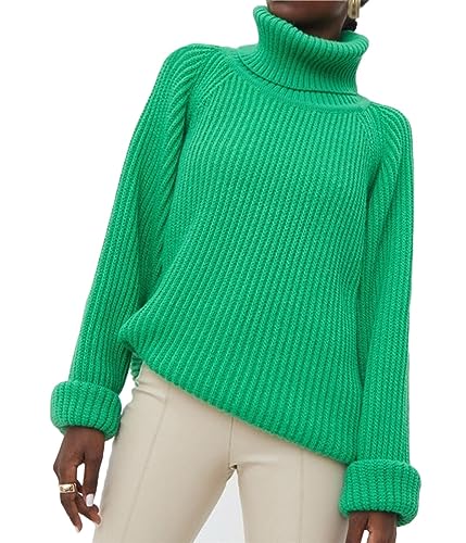 ORANDESIGNE Damen Rollkragen Pullover Herbst Winter Basic Dick Gestrickt Übergröße Pullover Weiche Lockere Langarm Strickpullis Jumpers B Grün XS von ORANDESIGNE