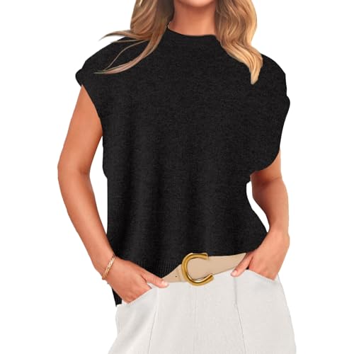 ORANDESIGNE Damen Rollkragen Pullunder Sweater Tops Winter Weste Pullover Stretch Kurzarm Pulli mit Fledermausärmeln A Schwarz M von ORANDESIGNE