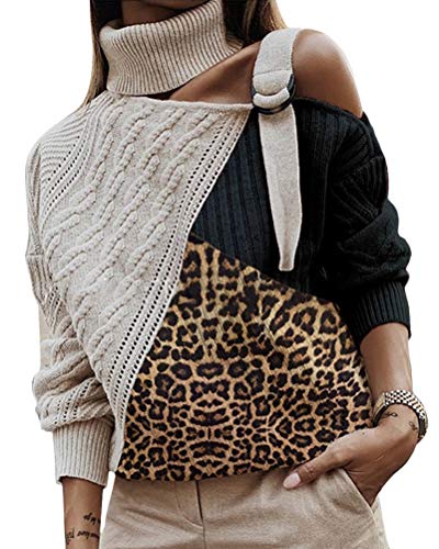 ORANDESIGNE Damen Rollkragenpullover Strickpullover Winter Lässiges Stricken Pulli Sweatshirt Oberteile Schulterfrei Elegant Strickpulli Sweater Oberteiles Tops D Schwarz 38 von ORANDESIGNE