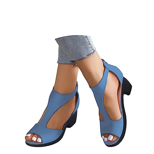 ORANDESIGNE Damen Sandalen mit Absatz Elegant,Stiletto Absatz Sandaletten Fischmaul Gefrostete Sommerschuhe High Heels Sandals Elegant Römersandalen Reißverschluss Große Größe Abendschuhe B Blau 40 EU von ORANDESIGNE