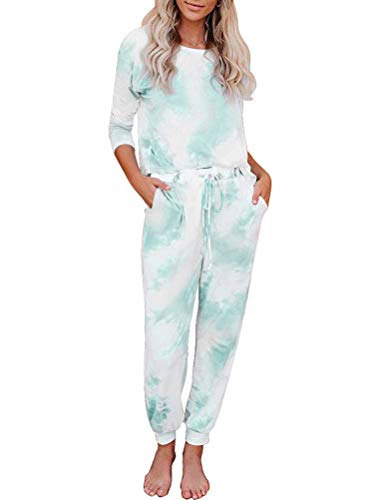 ORANDESIGNE Damen Schlafanzüge Nachtwäsche Zweiteiliger Pyjamas Set Weich Bequem Langarm Hausanzug Tie-Dye Kurzarm Sleepwear Set A Langarm Mehrfarbig1 38 von ORANDESIGNE