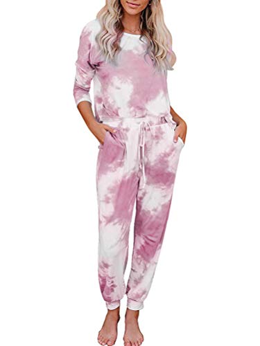 ORANDESIGNE Damen Schlafanzüge Nachtwäsche Zweiteiliger Pyjamas Set Weich Bequem Langarm Hausanzug Tie-Dye Kurzarm Sleepwear Set A Langarm Mehrfarbig3 38 von ORANDESIGNE