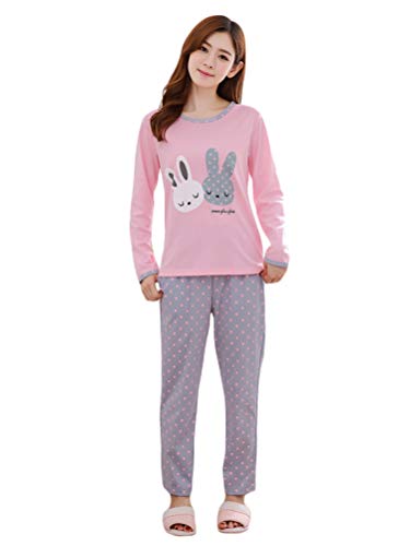 ORANDESIGNE Damen Schlafanzug Set Langarm Shirt und Lang Schlafanzughose Sleepwear Pyjama Set Casual Süß Bequem Zweiteilige Nachtwäsche Hausanzug Grau 40 von ORANDESIGNE