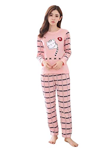 ORANDESIGNE Damen Schlafanzug Set Langarm Shirt und Lang Schlafanzughose Sleepwear Pyjama Set Casual Süß Bequem Zweiteilige Nachtwäsche Hausanzug Rot 34 von ORANDESIGNE
