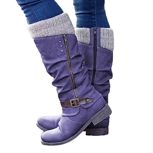 ORANDESIGNE Damen Schneestiefel Arbeitsschuhe Retro Langschaftstiefel Klassische Frauen Winterstiefel Reißverschluss Warme Schuhe Baumwollstiefel Mode Damen Boots Halbhohe Stiefel D Violett 37 EU von ORANDESIGNE