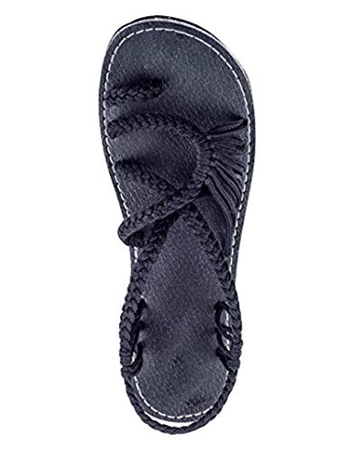 ORANDESIGNE Damen Schwarz EU 41 Geflochtene Sandalen Sommer Gladiator Schuhe Casual Flachen Flip Flops Strand Zehentrenner Sandalen von ORANDESIGNE