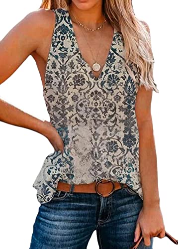 ORANDESIGNE Damen Sexy Tank Top Sommer Ärmellose Bedrucktes T-Shirt V-Ausschnitt Weste Bluse Basic Oberteile Tunika Casual Lose Shirt Tops A Grau M von ORANDESIGNE