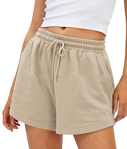 ORANDESIGNE Damen Shorts Sport Locker Hosen Fitness Kurz Dünne Jogginghose Sommer Laufshorts High Waist Sportshort Mit Tasche Comfy Casual Training Shorts Basic Sweatpants Khaki M von ORANDESIGNE