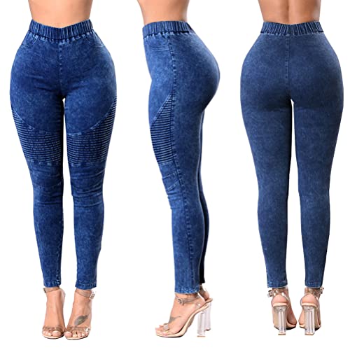 ORANDESIGNE Damen Skinny Jeans High Waist Stretch Hose Elastische Jeanshose Röhrenjeans Push Up Denim Jeans Slim Fit Damenjeans Hüfthose Bleistifthose Pants Dunkelblau L von ORANDESIGNE