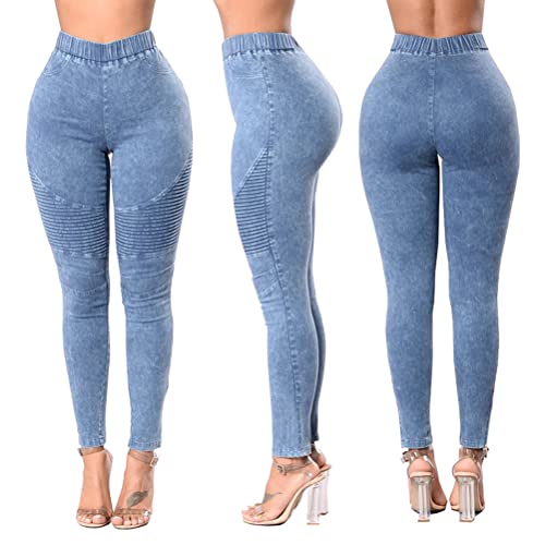 ORANDESIGNE Damen Skinny Jeans High Waist Stretch Hose Elastische Jeanshose Röhrenjeans Push Up Denim Jeans Slim Fit Damenjeans Hüfthose Bleistifthose Pants Hellblau M von ORANDESIGNE