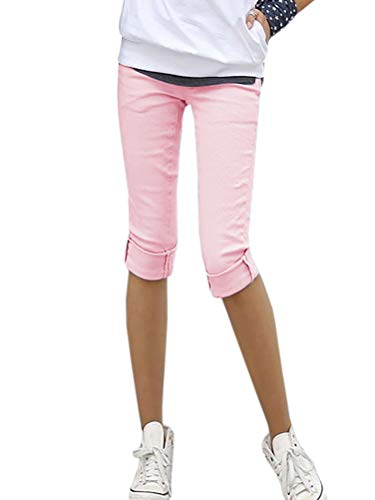 ORANDESIGNE Damen Skinny Jeans Hose Caprihose Slim Fit Denim Leichte Sommerhose Rosa L von ORANDESIGNE