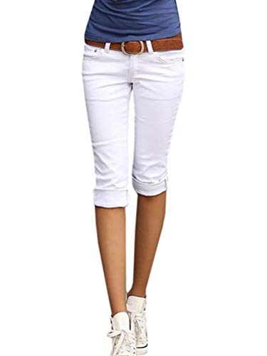 ORANDESIGNE Damen Skinny Jeans Hose Caprihose Slim Fit Denim Leichte Sommerhose Weiß S von ORANDESIGNE