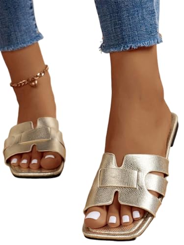 ORANDESIGNE Damen Slide Sandalen Frauen Slip-on Sommer Flache PU-Leder Quadratische Zehe Boho Slipper Schuhe 41 EU A Gold ORANDESIGNE Damen Slide Sandalen Frauen Slip-on Sommer Flache PU-Leder Quadratische Zehe Boho Slipper Schuhe 41 EU A Gold von ORANDESIGNE