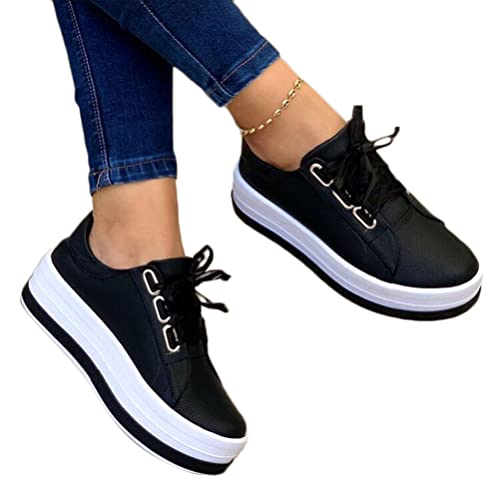 ORANDESIGNE Damen Sneakers Flache Low Sneaker Atmungsaktiv Turnschuhe Outdoor Sportschuhe Laufschuhe Schuhe Schnürsenkel Walkingschuhe A Schwarz 43 EU von ORANDESIGNE