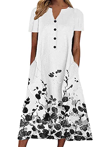 ORANDESIGNE Damen Sommer Freizeit Blumenmuster Boho V-Ausschnitt Strand MidiKleid Ärmellos Kleider Casual Gepunktet Midikleider Rundhals Kleid Bedrucktes Kleider F Schwarz M von ORANDESIGNE