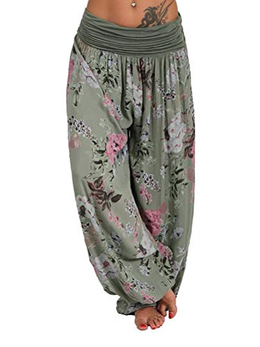 ORANDESIGNE Damen Sommerhose Pumphose Haremshose Weite Bein Hosen mit Blumenmuster Sommer Beiläufig Yogahosen Loose Leichte Aladinhose A Grün Medium ORANDESIGNE Damen Sommerhose Pumphose Haremshose Weite Bein Hosen mit Blumenmuster Sommer Beiläufig Yogahosen Loose Leichte Aladinhose A Grün Medium von ORANDESIGNE