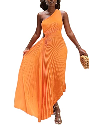 ORANDESIGNE Damen Sommerkleid Ärmellos One Shoulder Kleid Partykleid Midikleid Cocktailkleid Lang Abendkleider Schlitz Elegant für Hochzeit Kleid Abschlusskleid Festkleid B Orange S von ORANDESIGNE