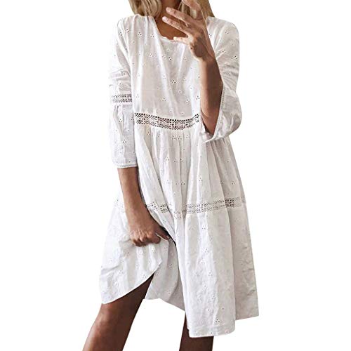 ORANDESIGNE Damen Sommerkleider Einfarbig Strandkleider Boho Kleider 3/4-Arm Casual A-Linie Kleid Strandponcho Bikini Cover Up Tunika Kleider Knielang A Weiß M von ORANDESIGNE