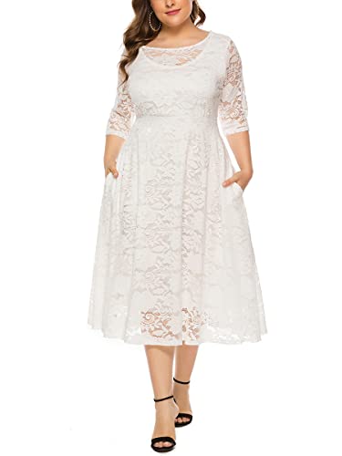 ORANDESIGNE Damen Spitzenkleid Übergröße Abendkleid 3/4 Ärmel Elegant Ballkleid Rundhals Cocktailkleid Große Größen Partykleid Knielang Festlich Maxi Midi Lang Kleid mit Taschen A Weiß 6XL ORANDESIGNE Damen Spitzenkleid Übergröße Abendkleid 3/4 Ärmel Elegant Ballkleid Rundhals Cocktailkleid Große Größen Partykleid Knielang Festlich Maxi Midi Lang Kleid mit Taschen A Weiß 6XL von ORANDESIGNE