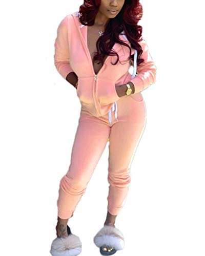 ORANDESIGNE Damen Sportanzug Jogginganzug Trainingsanzug Hausanzug Freizeit Zipper Top + Lange Hose Zweiteiler Freizeitanzug Sportswear 2 Stück Bekleidungsset Rosa L von ORANDESIGNE