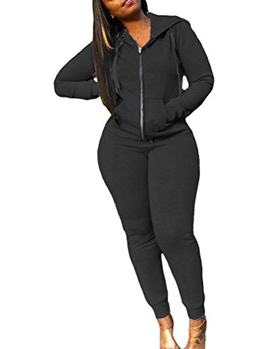 ORANDESIGNE Damen Sportanzug Jogginganzug Trainingsanzug Hausanzug Freizeit Zipper Top + Lange Hose Zweiteiler Freizeitanzug Sportswear 2 Stück Bekleidungsset Schwarz M von ORANDESIGNE