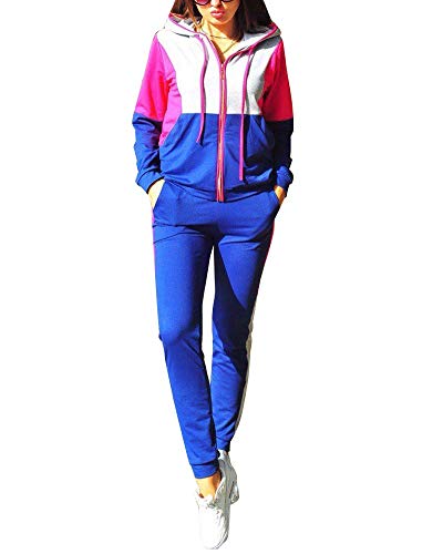 ORANDESIGNE Damen Sportanzug Traingsanzug Jogginganzug Frauen 2 Teilig Freizeitanzug Kapuzenpullover Lange Ärmel Zipper Top + Lange Hose Sportswear 2 Stück Bekleidungsset Sport Blau M von ORANDESIGNE