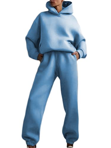 ORANDESIGNE Damen Sportanzug Traingsanzug Jogginganzug Sport Freizeit Hoodie + Jogginghose Frauen 2 Teilig Freizeitanzug Kapuzenpullover Sportswear Königsblau XS von ORANDESIGNE