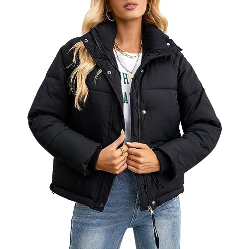 ORANDESIGNE Damen Steppjacke Dünne Leicht Warme Übergangsjacke Gefütterte Winterjacke Parka Stepp Mantel Puffer Jacke Blouson Wickeljacke Sport Gesteppt Bomberjacke Outdoorjacke Schwarz M von ORANDESIGNE