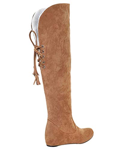 ORANDESIGNE Damen Stiefel Winter Hohe Stiefel Warme Schneeschuhe Pelzstiefel Flache Stiefel Overknee Stiefel A Khaki 36 EU von ORANDESIGNE